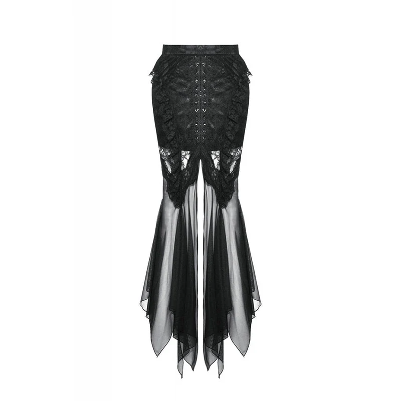 Gothic-Schnürrock aus Netzstoff mit Fischschwanzspitze für Damen