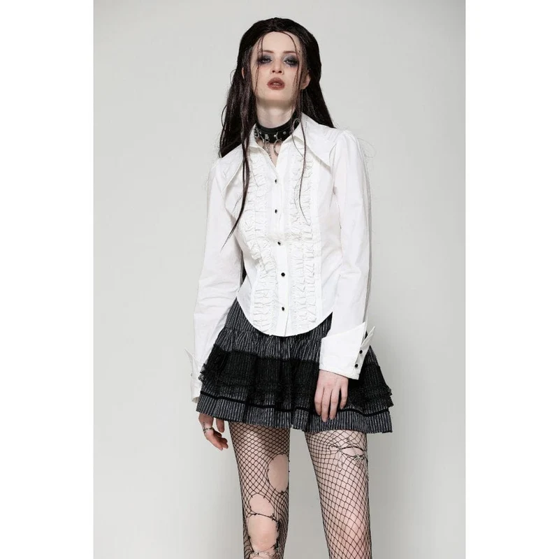 Gothic Rüschenhemd mit Fledermauskragen für Damen