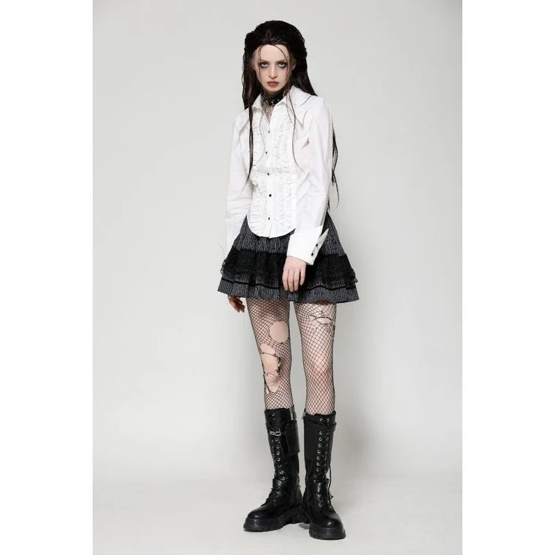Gothic Rüschenhemd mit Fledermauskragen für Damen