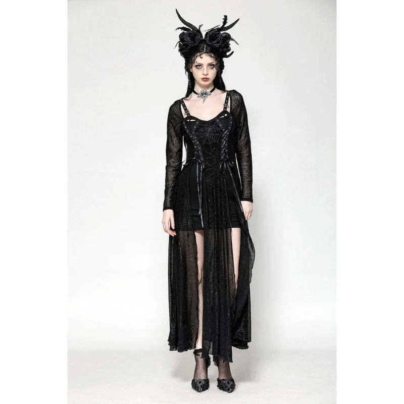 Gothic-Spinnennetz-Hexenkleid mit Schnürung für Damen