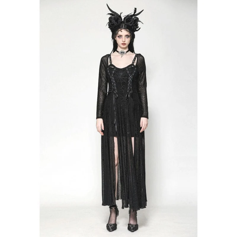 Gothic-Spinnennetz-Hexenkleid mit Schnürung für Damen
