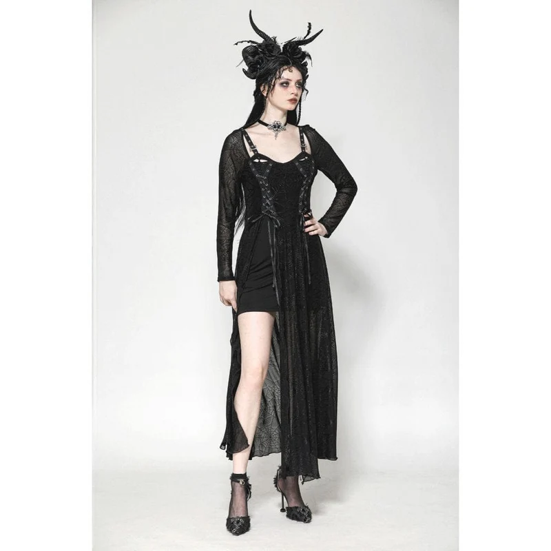 Gothic-Spinnennetz-Hexenkleid mit Schnürung für Damen