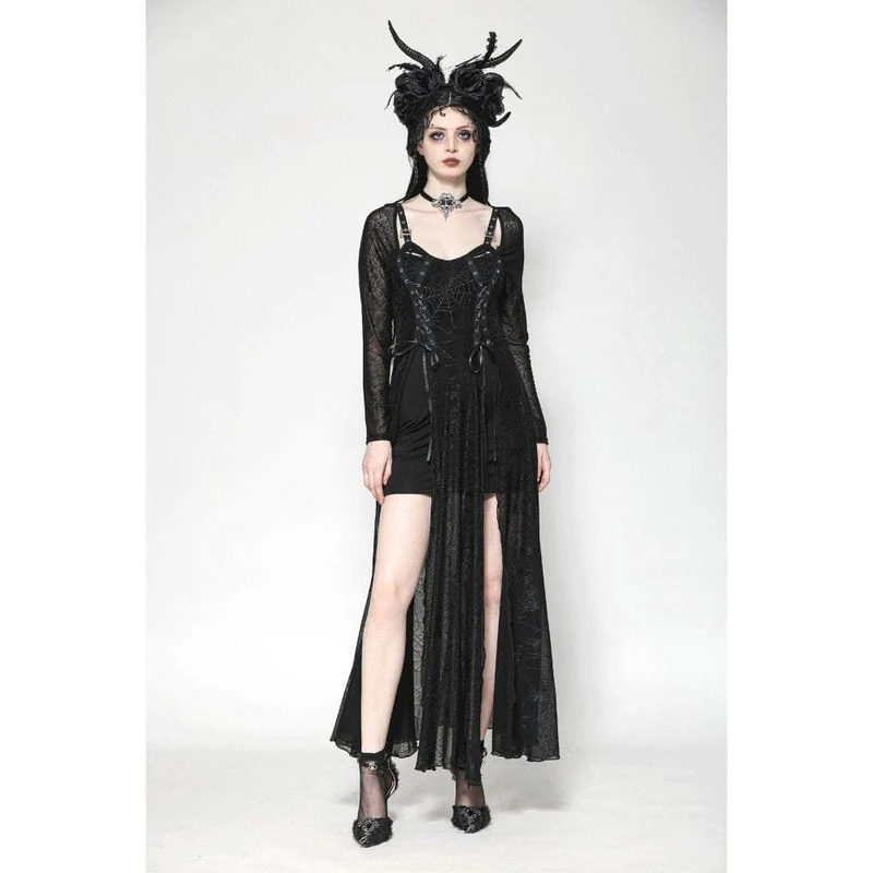 Gothic-Spinnennetz-Hexenkleid mit Schnürung für Damen