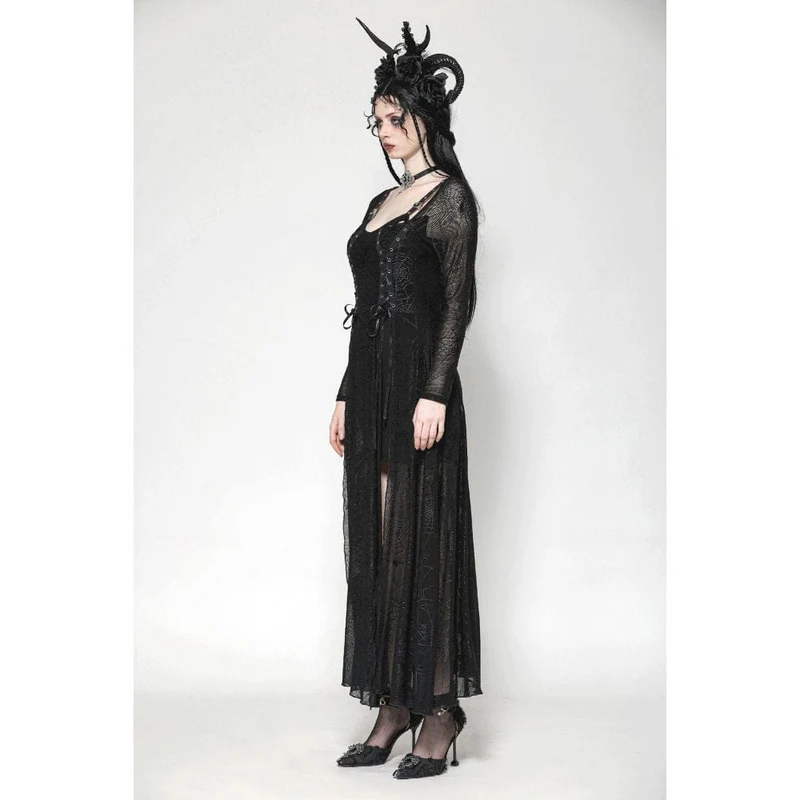 Gothic-Spinnennetz-Hexenkleid mit Schnürung für Damen