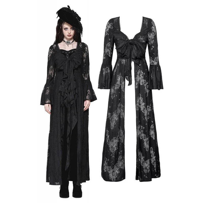 Gothic-lange Jacke mit ausgestellten Ärmeln und Schnürung aus Spitze für Damen