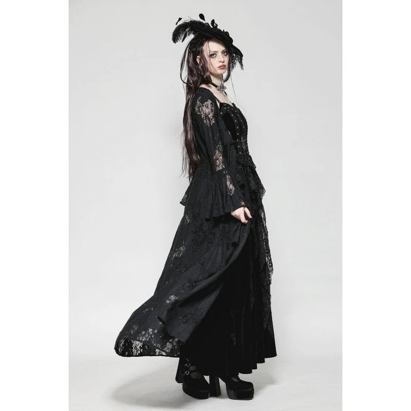 Gothic-lange Jacke mit ausgestellten Ärmeln und Schnürung aus Spitze für Damen