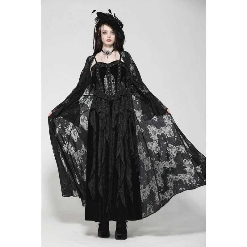 Gothic-lange Jacke mit ausgestellten Ärmeln und Schnürung aus Spitze für Damen
