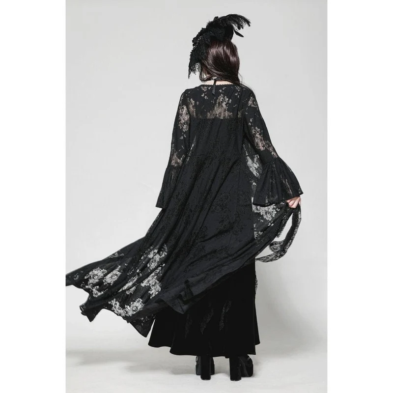 Gothic-lange Jacke mit ausgestellten Ärmeln und Schnürung aus Spitze für Damen