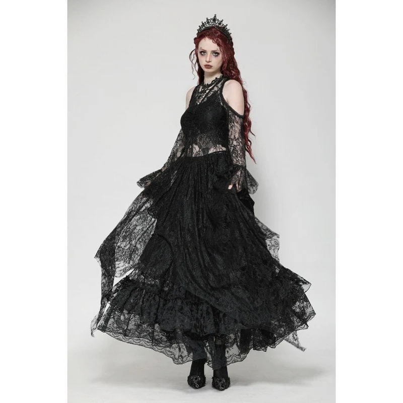 Gothic-Brautkleid für Damen mit schulterfreiem, unregelmäßigem Spitzenbesatz