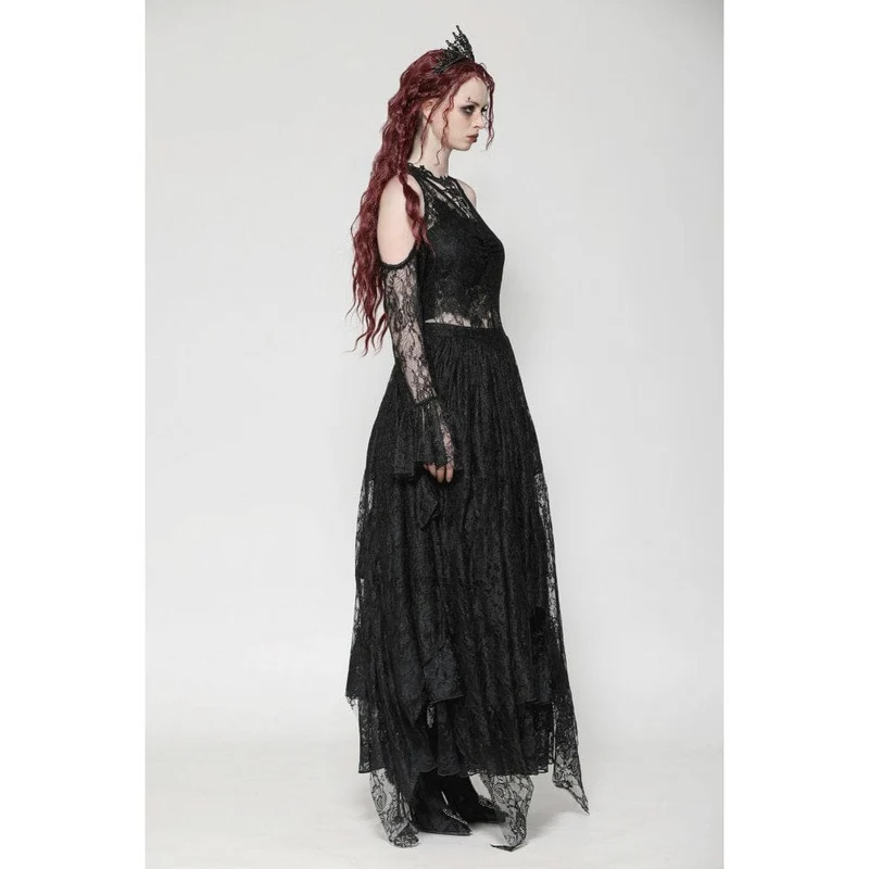 Gothic-Brautkleid für Damen mit schulterfreiem, unregelmäßigem Spitzenbesatz