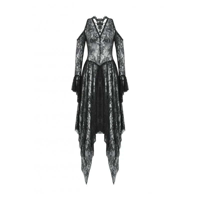 Gothic-Brautkleid für Damen mit schulterfreiem, unregelmäßigem Spitzenbesatz