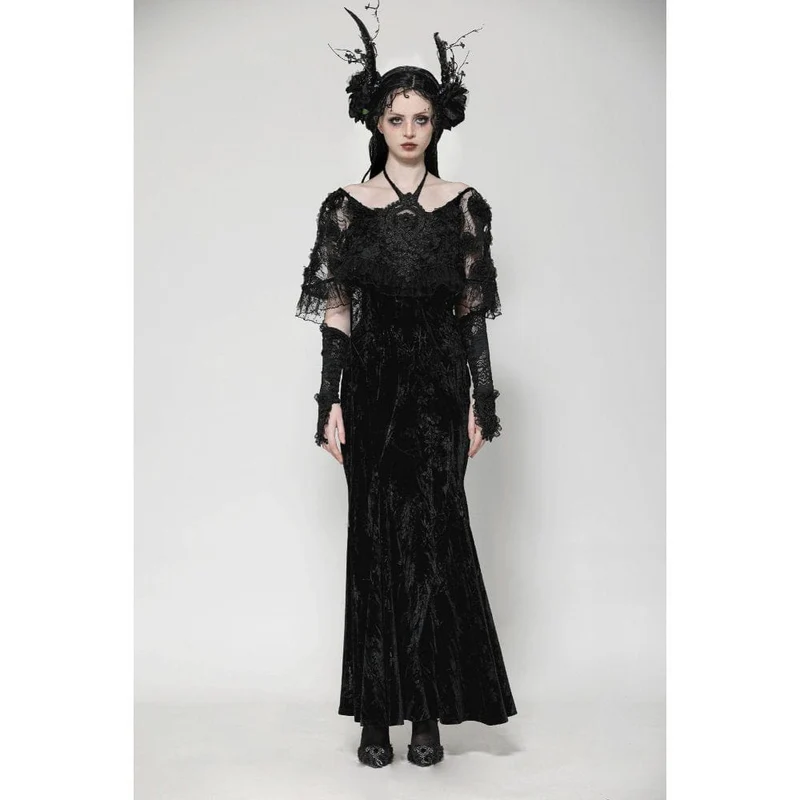 Gothic-Abendkleid mit Rosenstickerei aus Samt für Damen, Meerjungfrauen-Stil, Hochzeitskleid