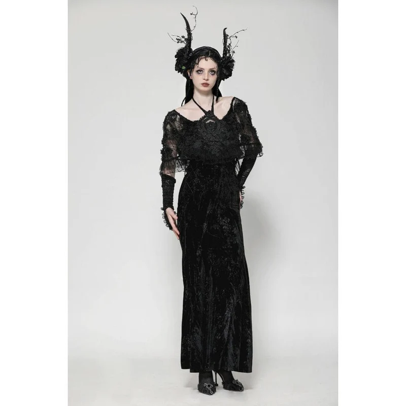 Gothic-Abendkleid mit Rosenstickerei aus Samt für Damen, Meerjungfrauen-Stil, Hochzeitskleid