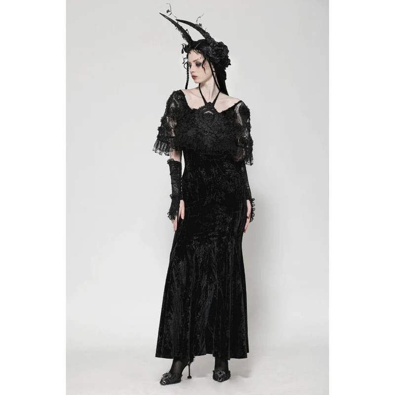 Gothic-Abendkleid mit Rosenstickerei aus Samt für Damen, Meerjungfrauen-Stil, Hochzeitskleid
