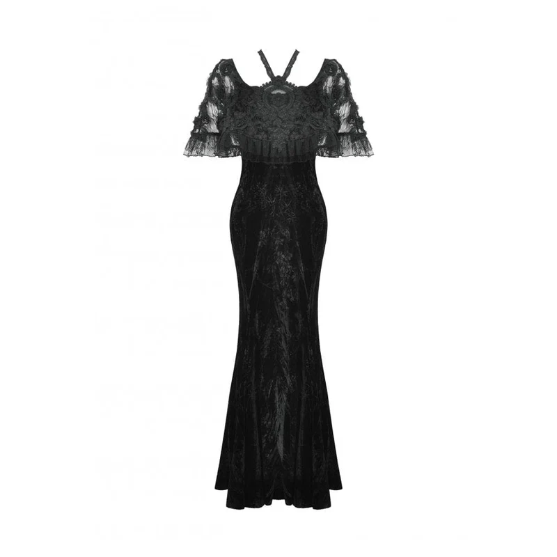 Gothic-Abendkleid mit Rosenstickerei aus Samt für Damen, Meerjungfrauen-Stil, Hochzeitskleid