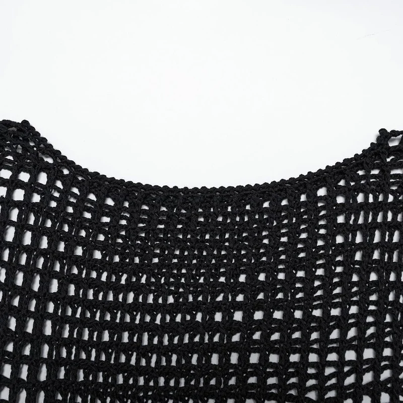 Gothic-Pullover mit ausgehöhlten Quasten für Damen in Schwarz