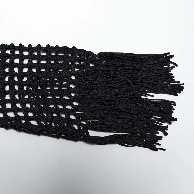 Gothic-Pullover mit ausgehöhlten Quasten für Damen in Schwarz