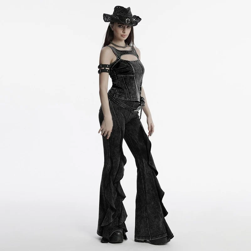 Schlaghose im Punk-Stil mit Rüschen für Damen