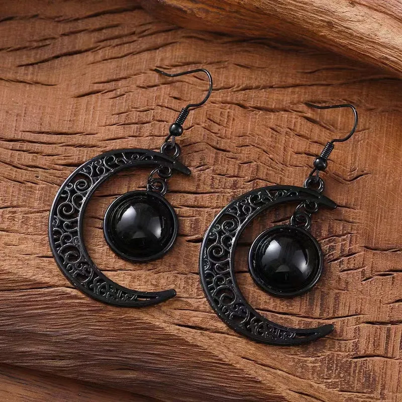 Gothic Schwarze Mond Ohrringe für Damen