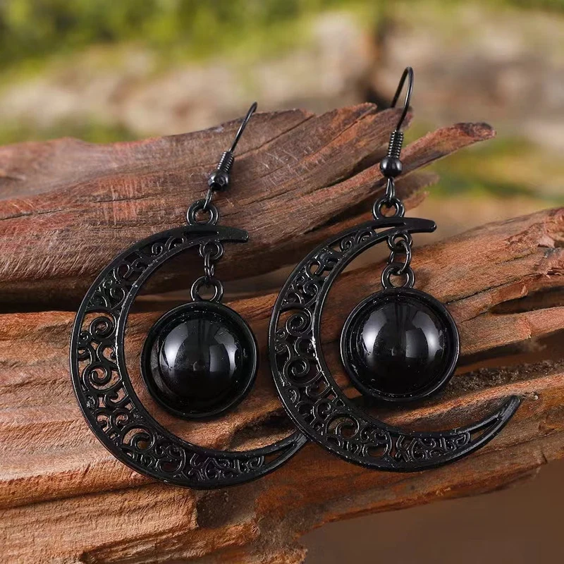Gothic Schwarze Mond Ohrringe für Damen