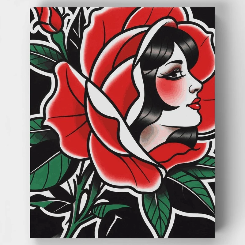 Rose Lady Traditional Tattoo - Paint by Numbers Kit