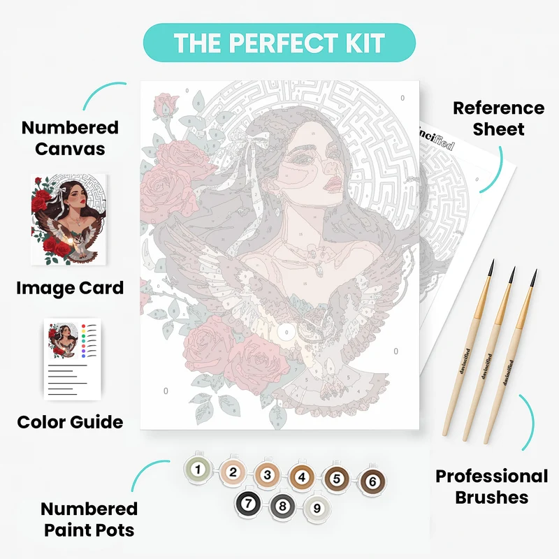 Mystical Owl and Roses - Paint by Numbers Kit