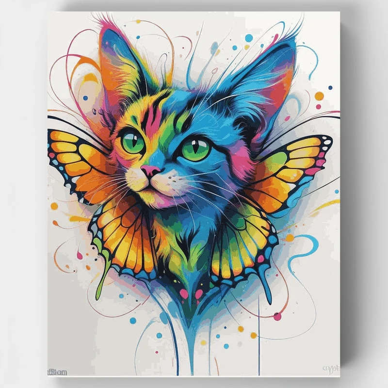 Rainbow Butterfly Cat - Paint by Numbers Kit