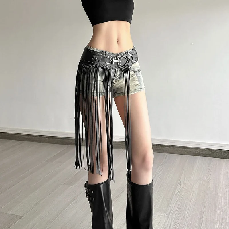 Tassels PU leather decor belt