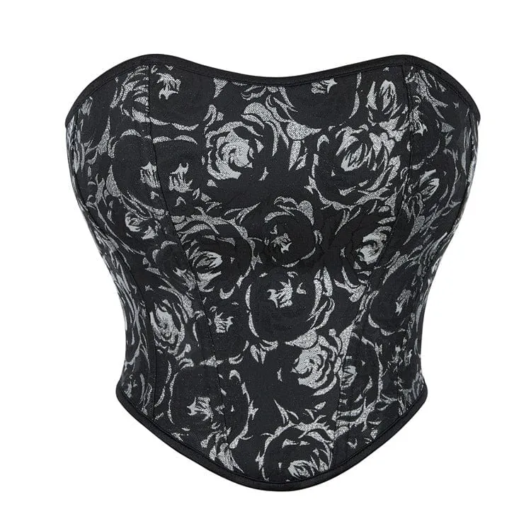 Gothic Überbrustkorsett mit schwarzem Rosen-Print für Damen