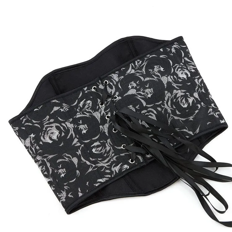 Gothic Überbrustkorsett mit schwarzem Rosen-Print für Damen