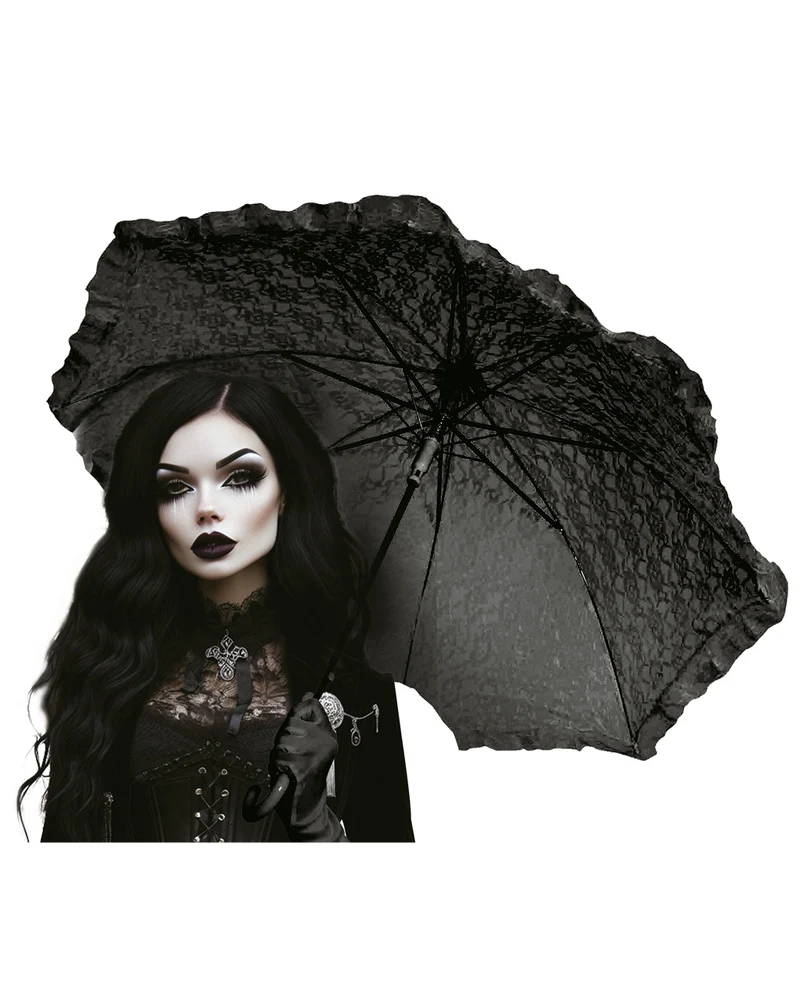 Schwarzer Gothic Sonnenschirm mit Spitze