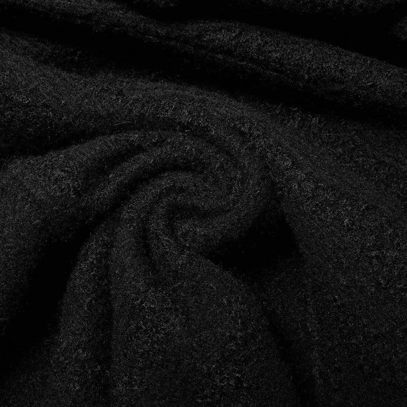 Damen Lolita Schwarzer Wollmantel mit abnehmbarem Kragen