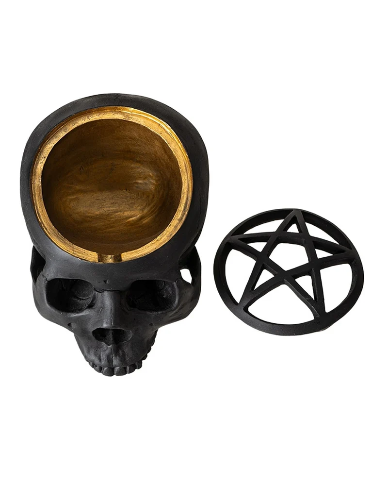 Schwarzer Pentagramm Totenschädel 17cm