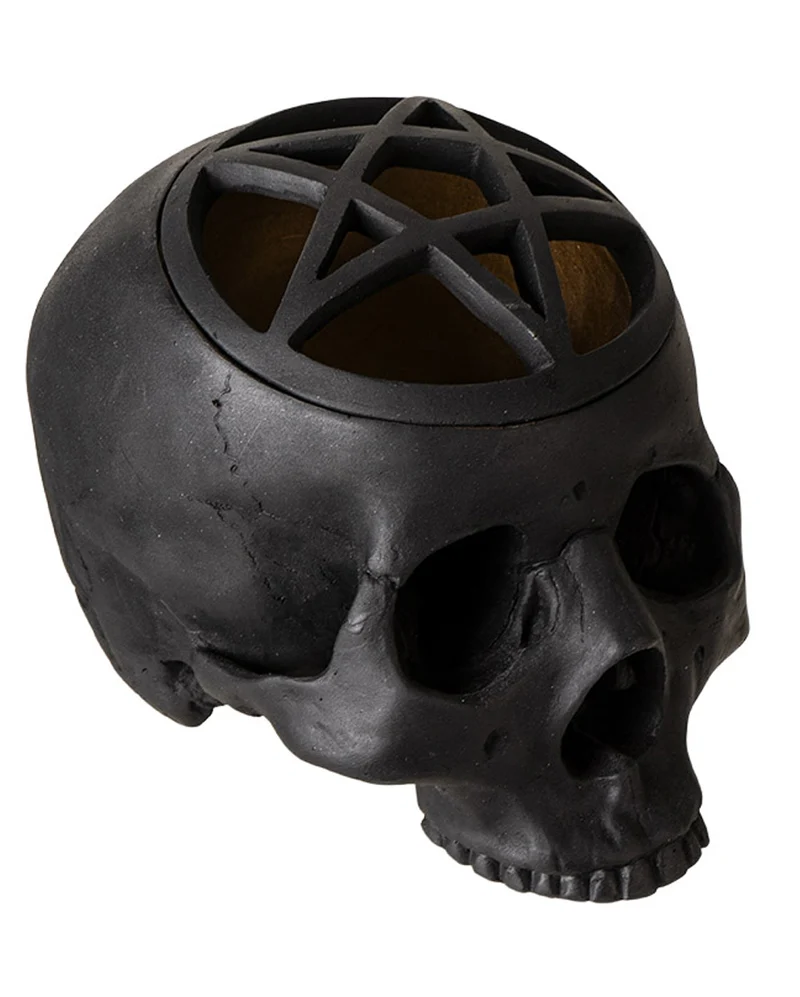 Schwarzer Pentagramm Totenschädel 17cm
