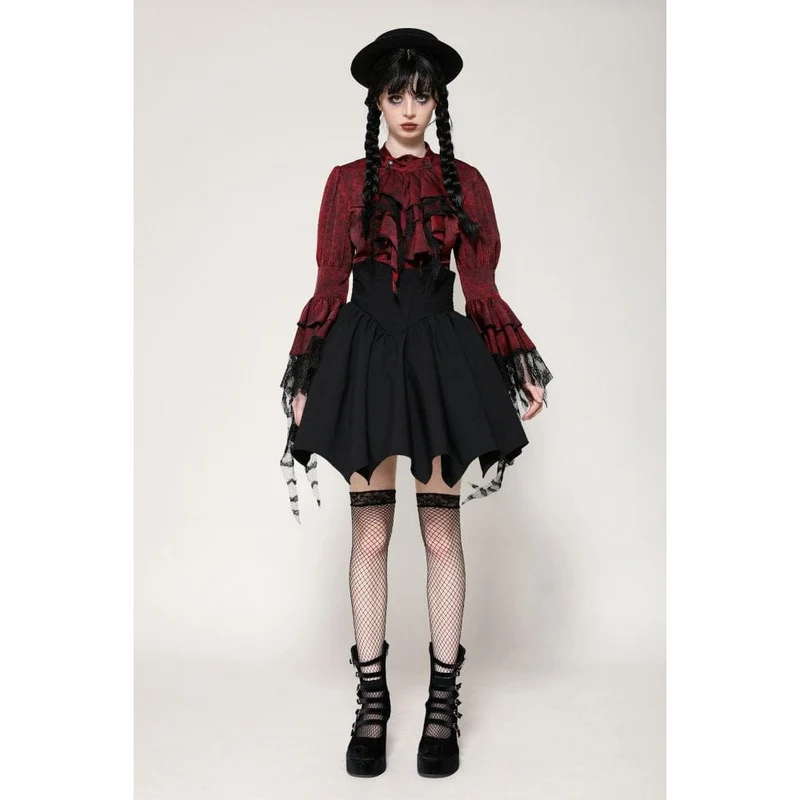 Gothic Rüschen-Spitzen-Langarmshirt für Damen Rot