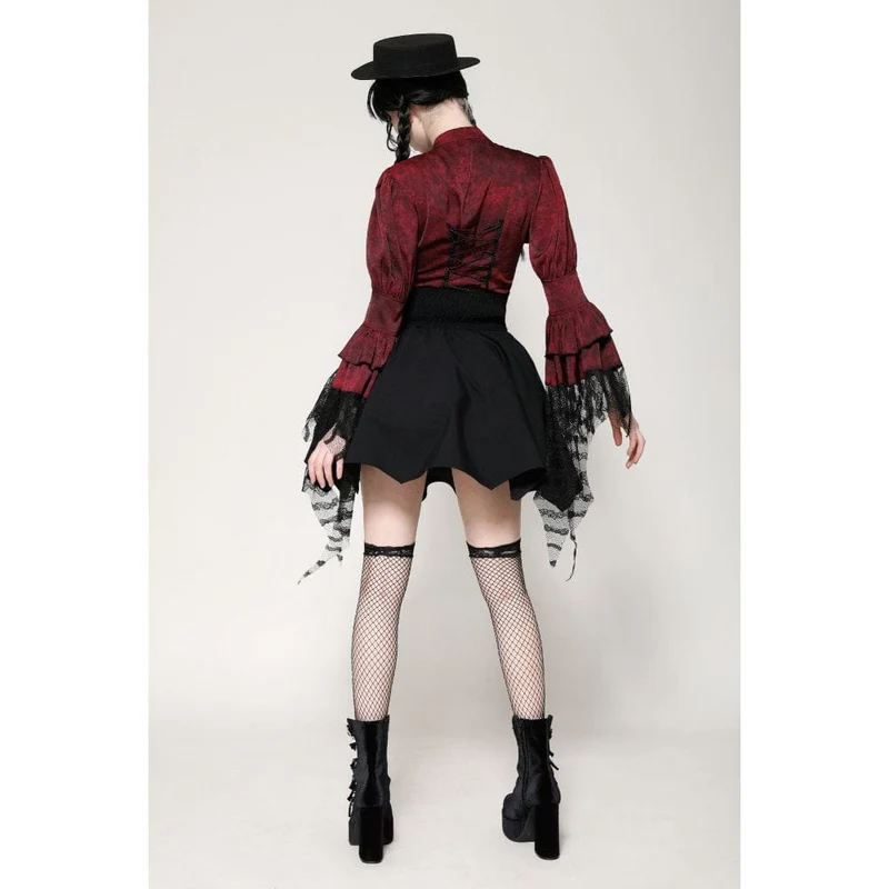 Gothic Rüschen-Spitzen-Langarmshirt für Damen Rot