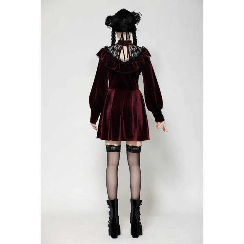 Rotes, gotisches Häkelkleid aus Samt für Damen, Abschlusskleid