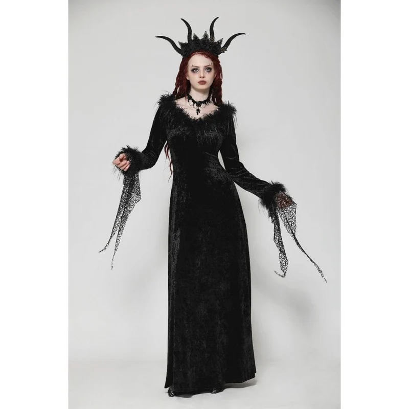 Gothic-Maxikleid aus Samt und Spitze für Damen – Hochzeitskleid