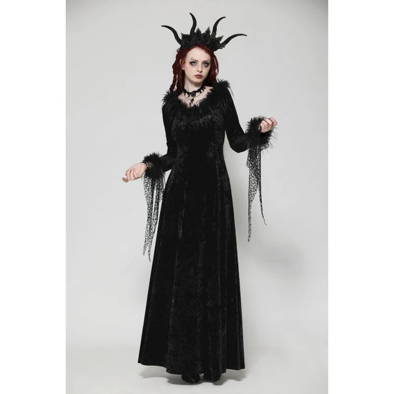 Gothic-Maxikleid aus Samt und Spitze für Damen – Hochzeitskleid