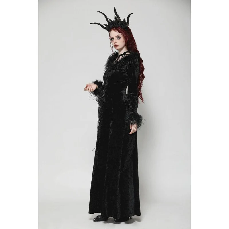 Gothic-Maxikleid aus Samt und Spitze für Damen – Hochzeitskleid