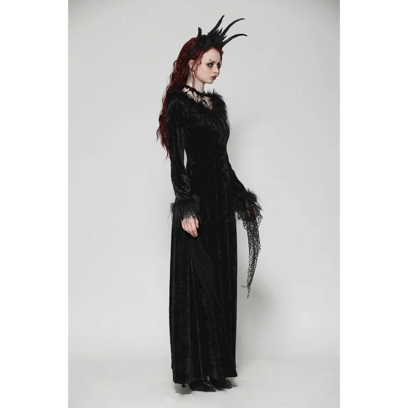 Gothic-Maxikleid aus Samt und Spitze für Damen – Hochzeitskleid
