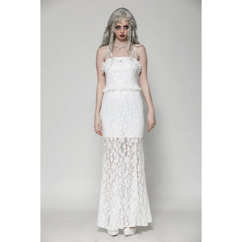 Weißes, gotisches, plissiertes Spitzen-Unterkleid für Damen – Hochzeitskleid