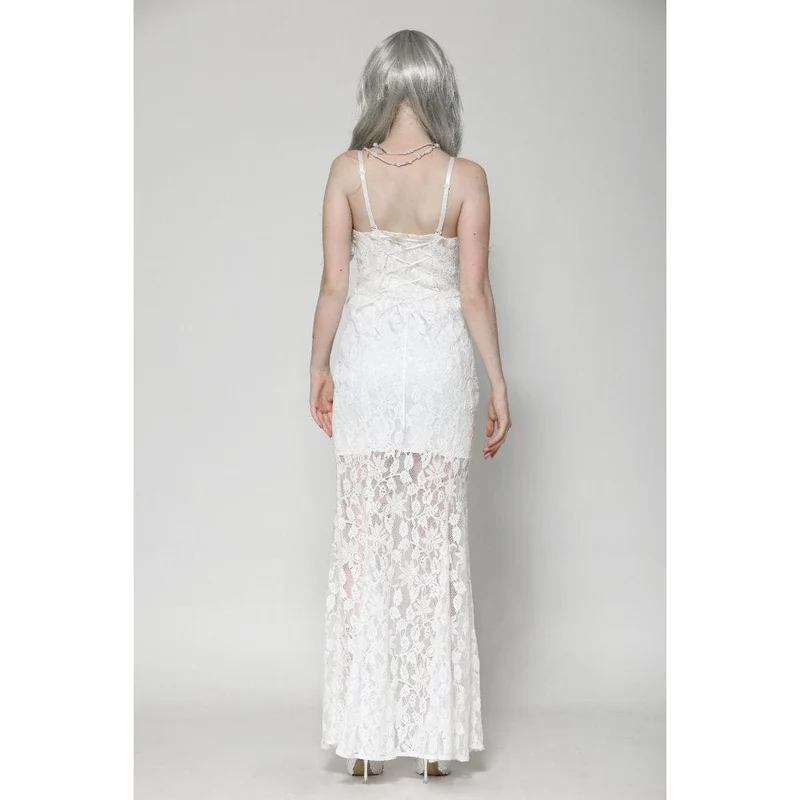Weißes, gotisches, plissiertes Spitzen-Unterkleid für Damen – Hochzeitskleid