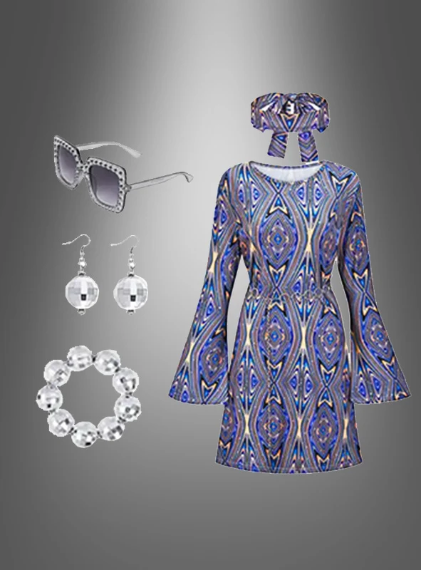 70er Disco Pailletten Kleid mit Zubehör
