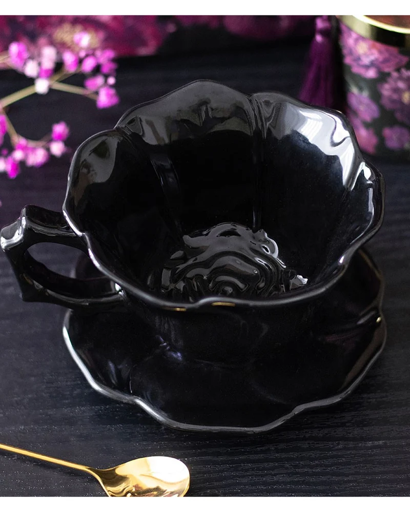"Schwarze Rose" Teetasse & Unterteller