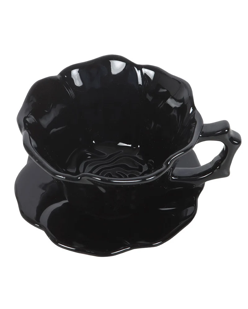 "Schwarze Rose" Teetasse & Unterteller