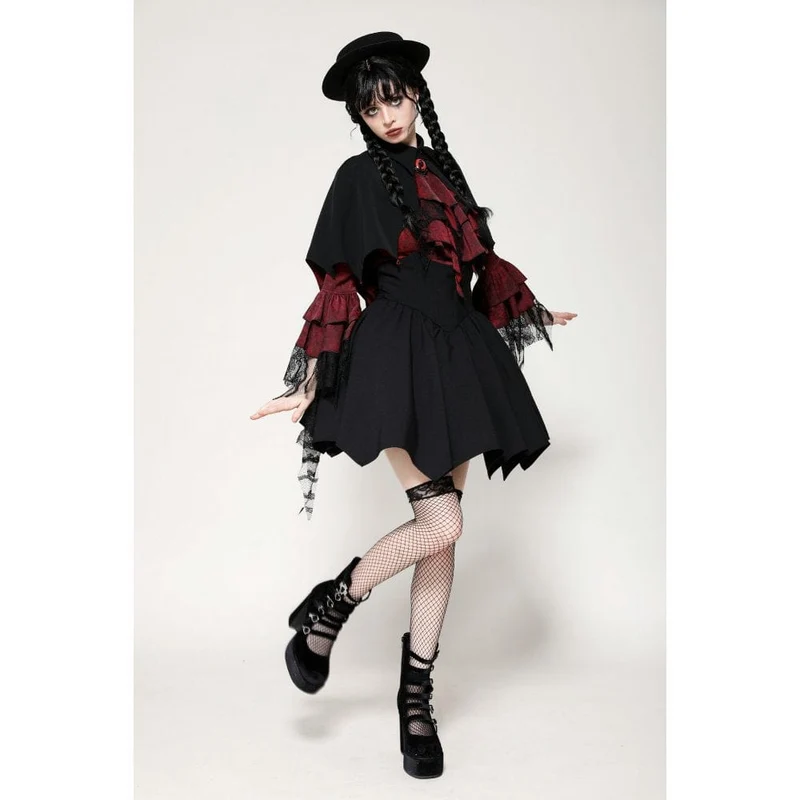 Gothic Batwing Diamond Cape für Damen Schwarz Rot