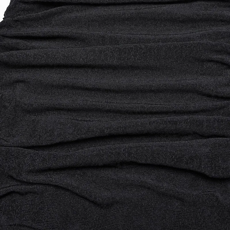 Schwarzes Partykleid im Punk-Stil mit unregelmäßigen Rüschen und Kapuzenumhang für Damen