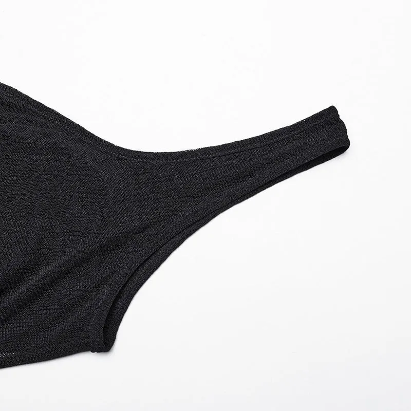 Schwarzes Partykleid im Punk-Stil mit unregelmäßigen Rüschen und Kapuzenumhang für Damen
