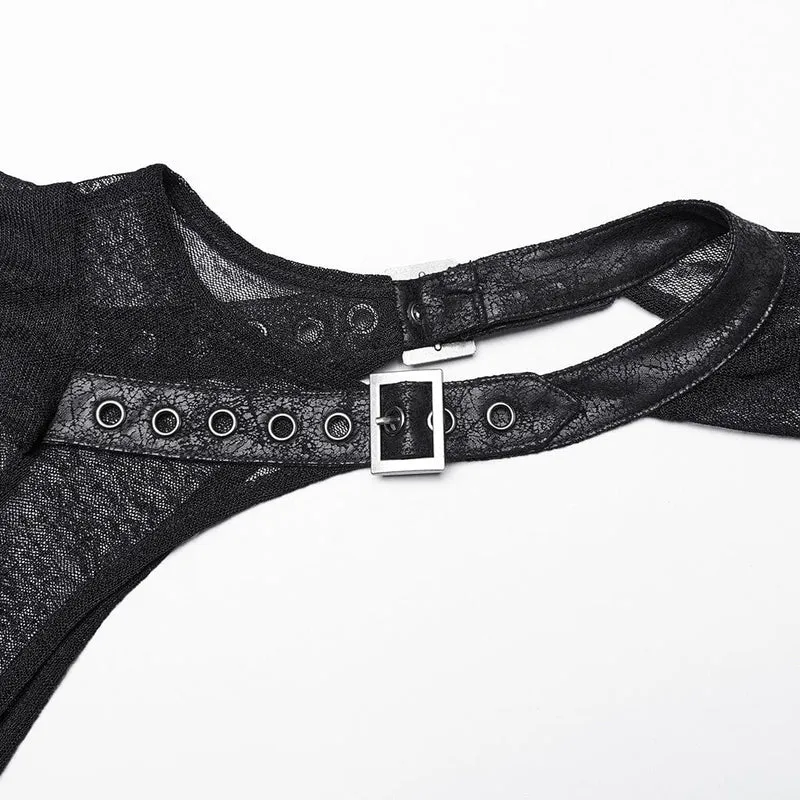 Schwarzes Partykleid im Punk-Stil mit unregelmäßigen Rüschen und Kapuzenumhang für Damen